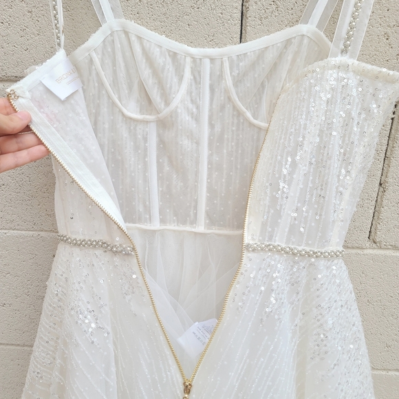 Bronx and Banco | Mademoiselle Bridal Sequin Sparkle Midi Dress Size Medium - Picture 13 of 16